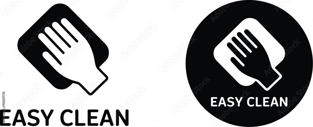 Two easy clean logos with a hand holding a cloth, one in a circle and ...