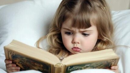 Poster - A young girl lies in her bed, engrossed in a book