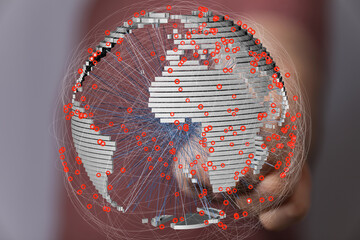 Aufkleber - Abstract image of a digital globe with interconnected data points, representing global network connectivity.