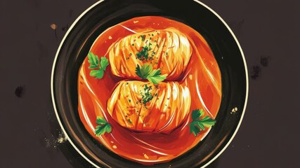 Poster - A still life image of three stuffed potatoes on a plate