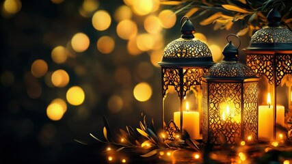 Aufkleber - Group of three lanterns placed on a table, perfect for decorative or atmospheric uses