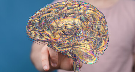 Poster - Intricate digital brain image.  Perfect for AI, neuroscience, or technology concepts.