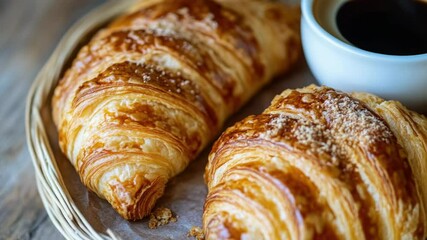 Poster - Freshly baked croissants served with a warm cup of coffee