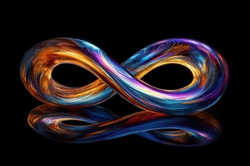 Poster - Abstract infinity symbol with reflective surface, vibrant colors. Conceptual image for endless possibilities, growth, or connection.