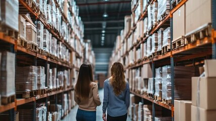 Poster - Two women examining storage containers in an industrial setting