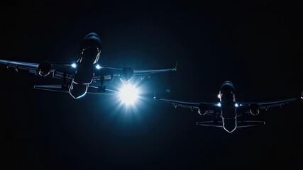 Poster - Airplanes flying at night with dark clouds