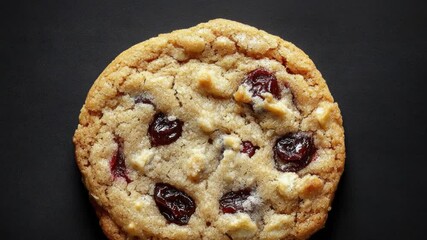 Poster - A single chocolate chip cookie placed on a dark or black surface