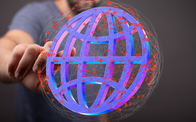 Fototapete - Abstract image of a hand interacting with a digital globe, representing global connectivity and networking.