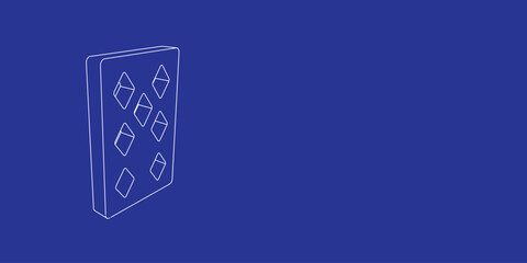 Poster - The outline of a large seven of diamonds playing card made of white lines on the left. 3D view of the object in perspective. Vector illustration on indigo background