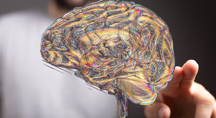 Aufkleber - Abstract image of a human brain, showcasing intricate neural connections. Perfect for concepts related to AI, neuroscience, and mental health.
