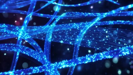 Fototapete - Abstract blue background with glowing fractal light and star-like particles, creating a futuristic energy design