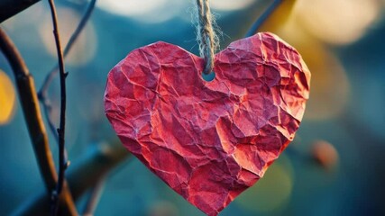 Poster - A paper heart hangs from a tree branch, symbolizing love and affection
