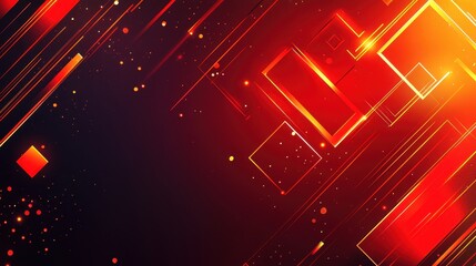 Poster - Shiny red lines and squares on dark background with soft light spots. Great for presentation backgrounds or use as abstract graphic element.