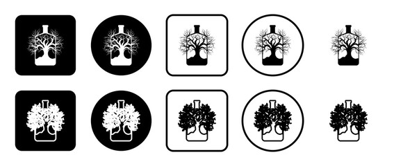 Poster - Icon set of mystical tree in bottle symbol. Filled, outline, black and white icons set, flat style.  Illustration on transparent background