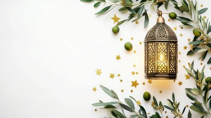 Poster - A decorative lantern surrounded by olives and stars, perfect for adding a touch of elegance to any setting