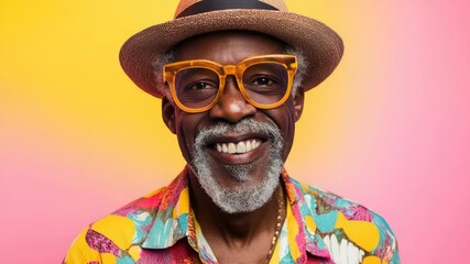 Aufkleber - A person wearing a hat and glasses smiles for the camera, conveying confidence and approachability