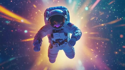 Poster - An astronaut floats in mid-air surrounded by a vibrant, starry background