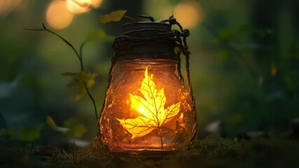 Poster - A glass jar containing a single leaf