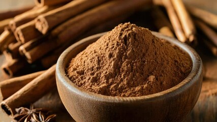 Poster - A wooden bowl filled with a warm and aromatic mixture of cinnamon, perfect for cooking or baking