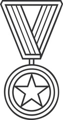 Poster - Outline of a medal with star symbol and striped ribbon in black and white. Vector illustration