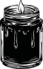 Poster - Ink dripping from a jar with detailed liquid patterns, black and white vector. Vector illustration