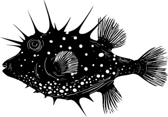 Poster - Illustration of a spiky black and white pufferfish with detailed textures. Vector illustration