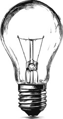 Poster - Monochrome sketch of a classic light bulb with detailed filament design. Vector illustration