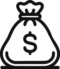 Poster - Black and white icon of a money bag with dollar symbol, financial concept. Vector illustration