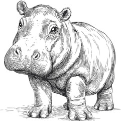 Aufkleber - Detailed black and white sketch of a hippo with intricate textures. Vector illustration