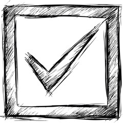 Poster - Sketched black check mark inside a square with scribbled lines drawing. Vector illustration