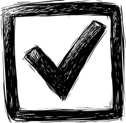 Aufkleber - Hand-drawn black check mark inside a square on white backdrop, concept of approval. Vector illustration