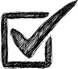 Poster - Hand-drawn black check mark inside a square, sketchy illustration style. Vector illustration