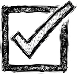 Aufkleber - Black sketch of a check mark in a box, hand-drawn concept. Vector illustration