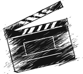Poster - Sketch of a film clapperboard in black and white with rough textures. Vector illustration