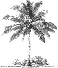 Poster - Black and white illustration of a tropical palm tree with detailed leaves. Vector illustration