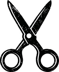 Poster - Black silhouette of vintage scissors with distressed texture. Vector illustration