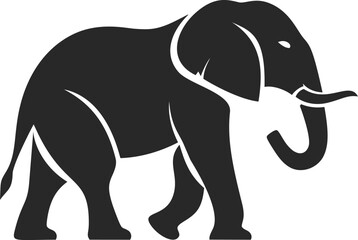 Poster - Silhouette of an elephant walking in profile, black and white vector art. Vector illustration