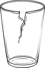Poster - Black and white illustration of a cracked glass cup with a jagged break line. Vector illustration