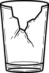 Aufkleber - Illustration of a broken glass with cracks in black and white sketch style. Vector illustration