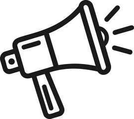 Poster - Black and white megaphone icon with sound waves, simple line art illustration. Vector illustration