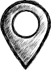 Poster - Hand drawn black and white sketch of a location pin symbol. Vector illustration