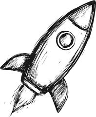 Poster - Sketched black and white rocket flying with flames, conceptual illustration. Vector illustration