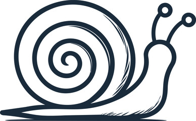 Poster - Minimalist line drawing of a snail with spiral shell in black and white. Vector illustration