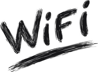 Leinwandbilder - Black brushstroke text of wifi, digital connectivity concept. Vector illustration