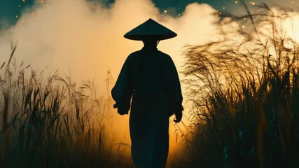 Poster - A person stands in a field of tall grass, the reeds swaying gently in the breeze