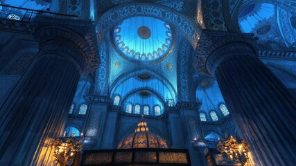 Poster - A detailed shot of a church's interior featuring columns and a clock on the ceiling