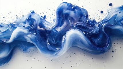 Poster - Swirling blue paint creates an abstract wave on a plain white background. Use it for backgrounds, branding, or conveying fluidity and creativity.