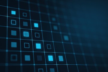 Poster - Abstract Blue Background with Squares and Grid Pattern for Technology and Digital Designs