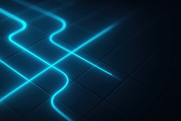 Poster - Abstract Futuristic Background with Glowing Blue Lines on a Dark Surface for Modern Design