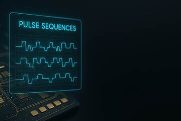 Poster - Digital Pulse Sequences Displayed on a Dark Background with Circuit Patterns and Neon Effect